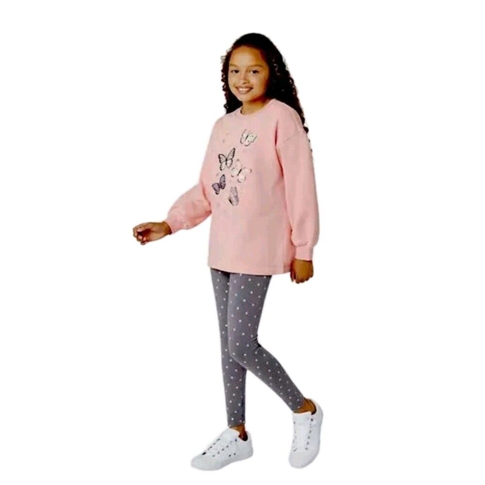 BCBG Girls 2-piece Sweatshirt and Legging Set Pink Butterflies Size Large 14/16